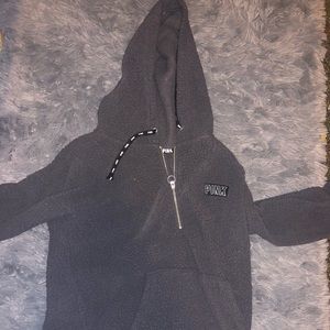 VS PINK DARK GREY SHERPA LOGO HOODIE